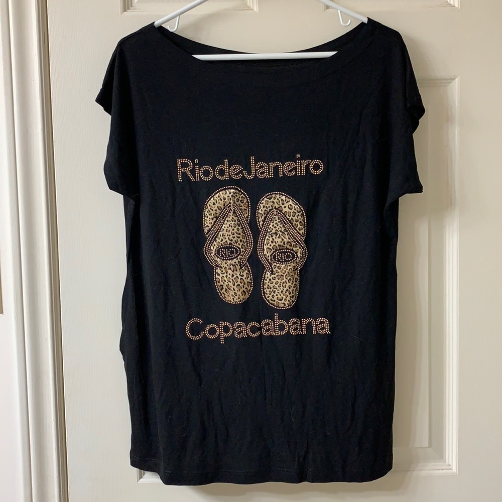 🌷3 for $25🌷Rio Copa Moda, US L, Black & Gold Beaded Sandal Tee Shirt, NWOT